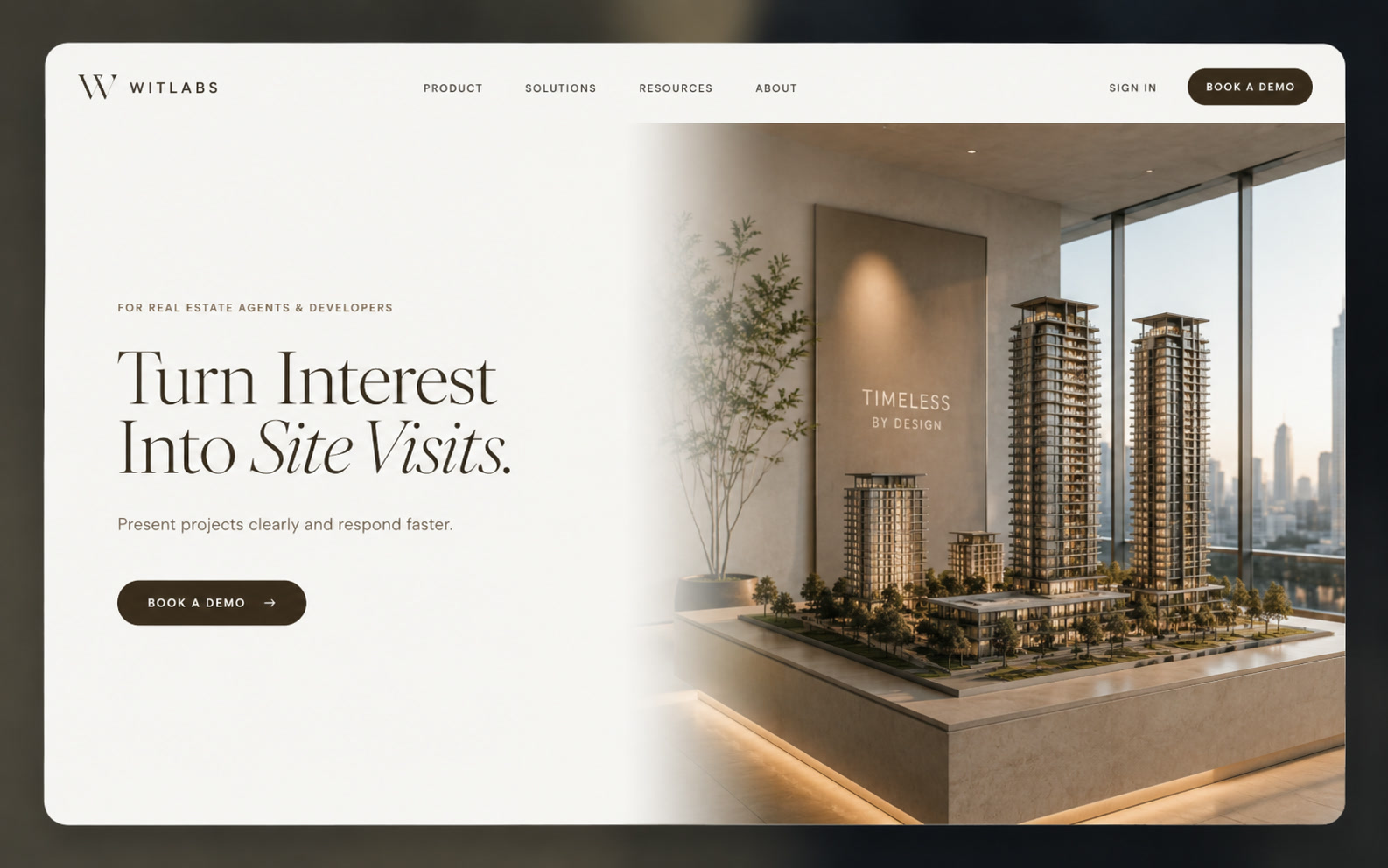 WitLabs website mockup with layered imagery and bold typography.